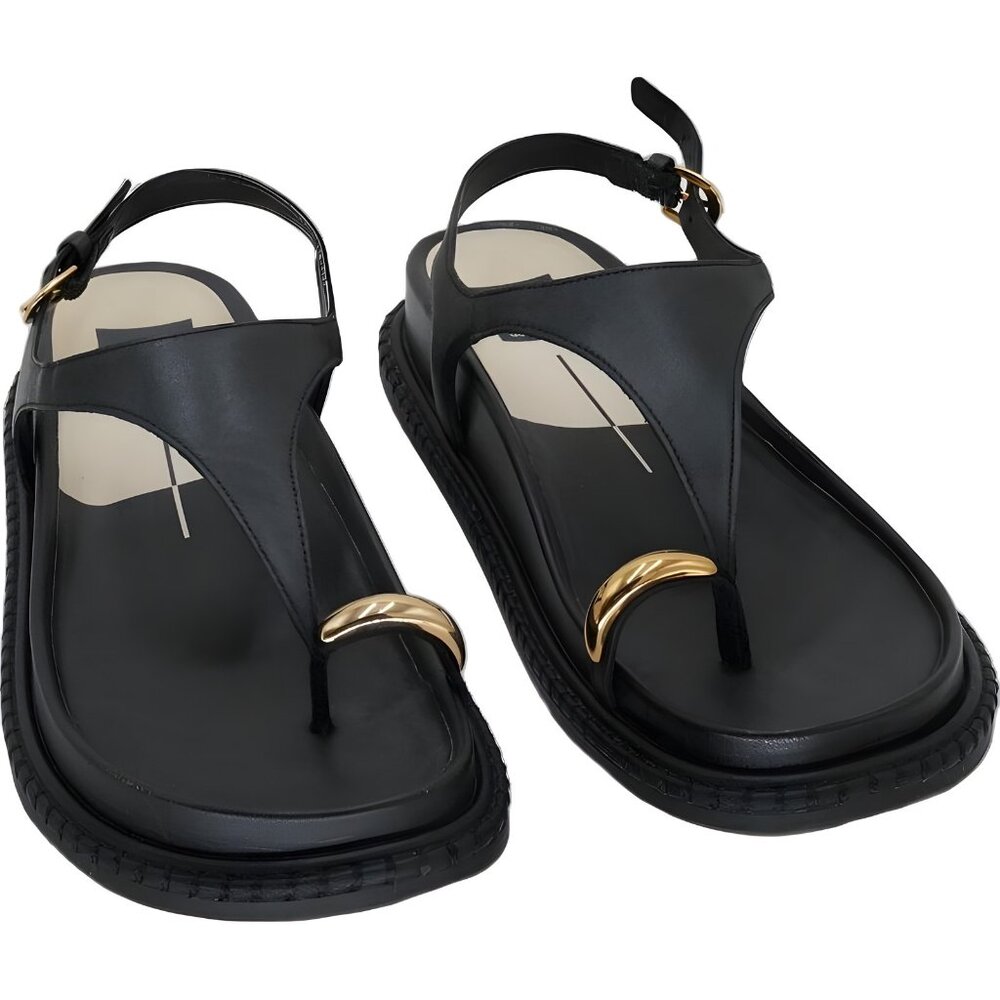 Dolce Vita Stefan Toe Ring Thong Sandals Black Leather Women US 9